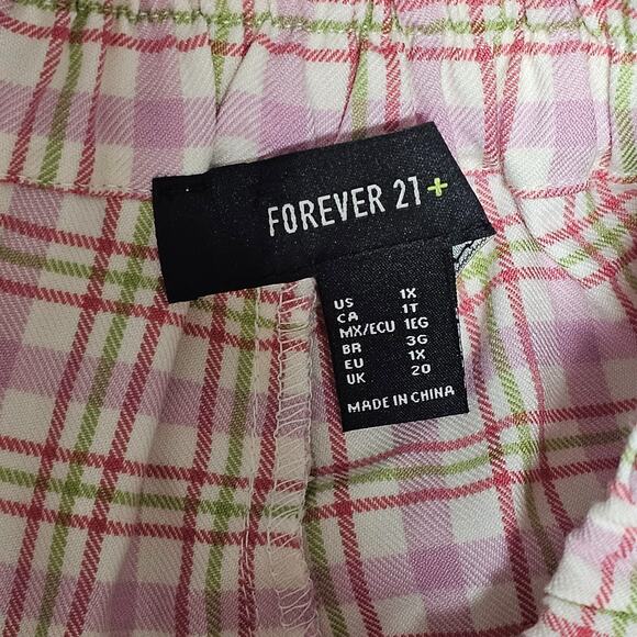 Forever 21+ Womens 1X Pink Plaid Elastic Waist Wide Leg Cargo Academia NWT - Picture 7 of 13